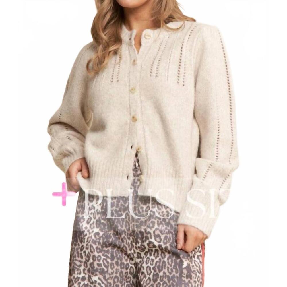 NEW J.NNA soft knit eyelet cardi sweater - plus in light sand